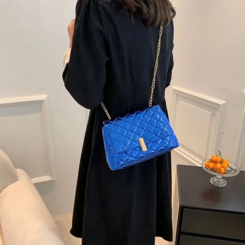 Luxury Laser Design Chevron Quilted Shoulder Bag  Women's High Quality Embroidered Thread PU Leather Crossbody Messenger Bag - M & M Global