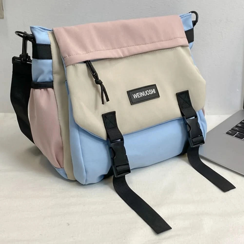 Unisex Student Messenger Bag Large Capacity Flap Crossbody Bag Contrast Color Casual Shoulder Bag for College Travel Business - M & M Global