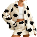 Women s Valentine s Day Heart Print Hooded Sweatshirt Casual Long Sleeve Pullover Loose Fit Fleece Jacket Coat