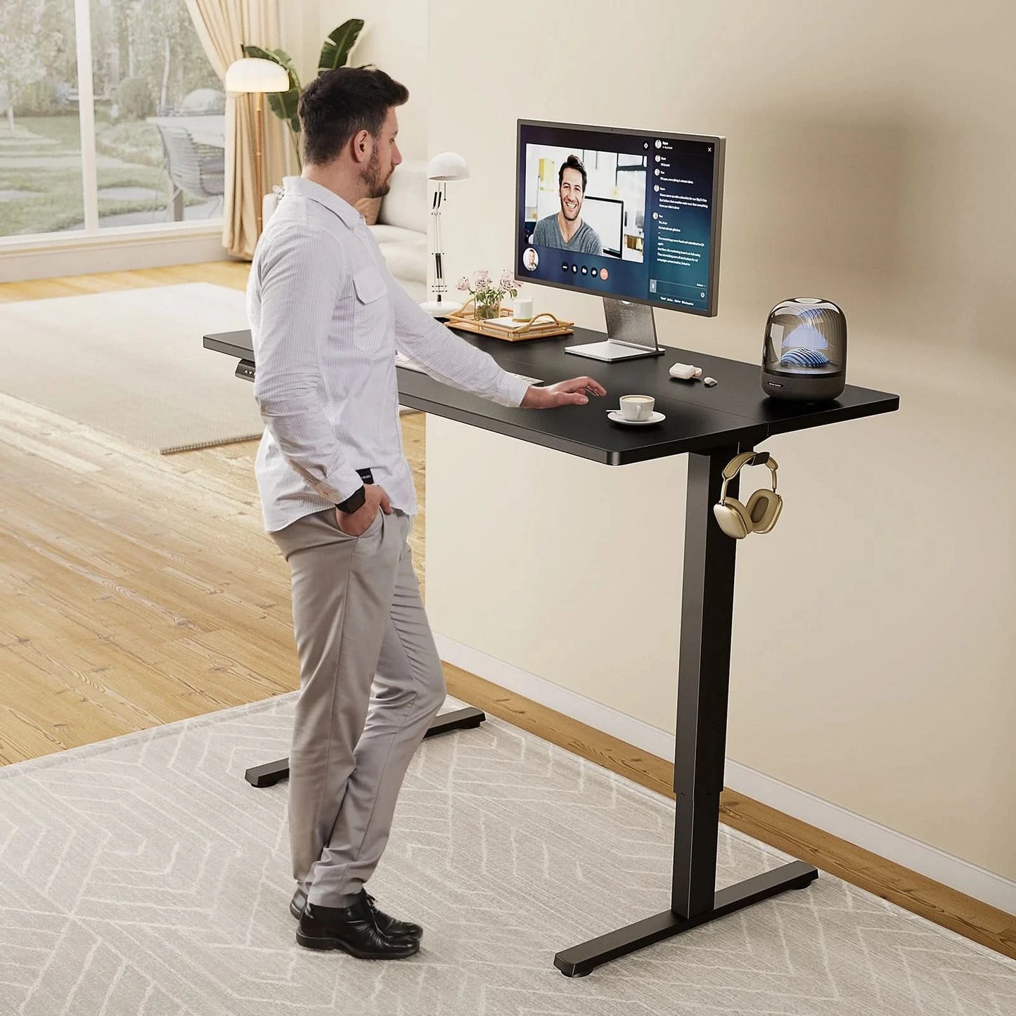 JHK Electric Standing Computer Desk Height Adjustable Workstation Ergonomic Work Table with Metal Frame For Home Office