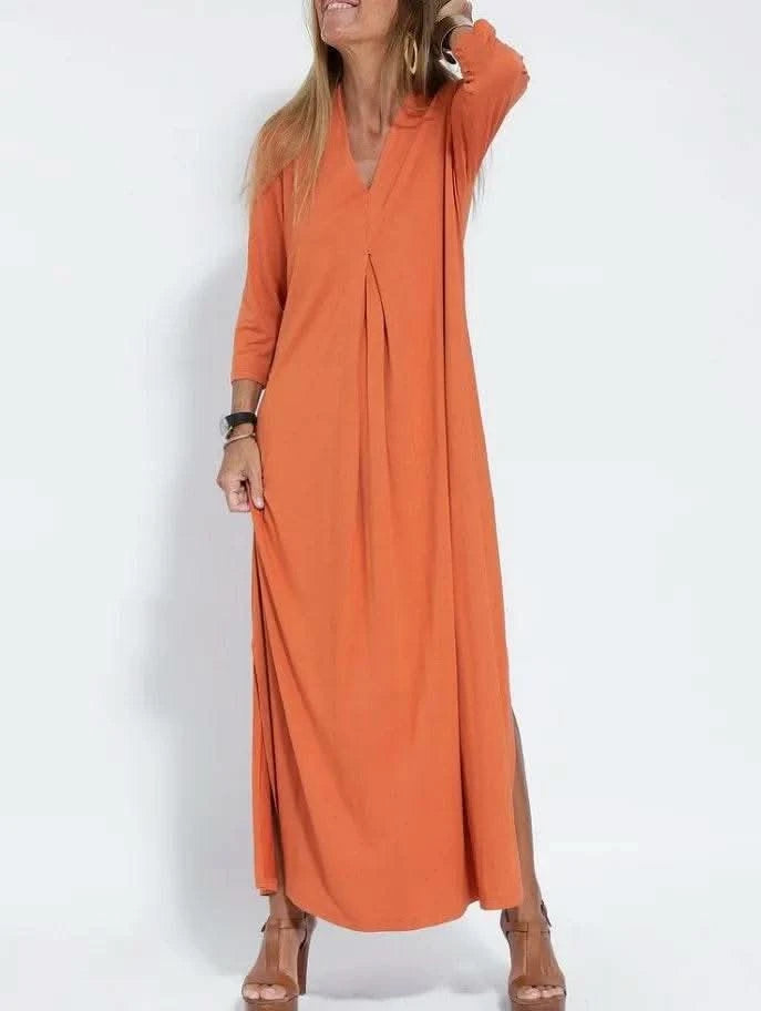 2025 Spring Women Long Dress Black V-neck Long Sleeve Loose Dresses Female Spring New Casual Fashion Loose Clothing Ladies - M & M Global