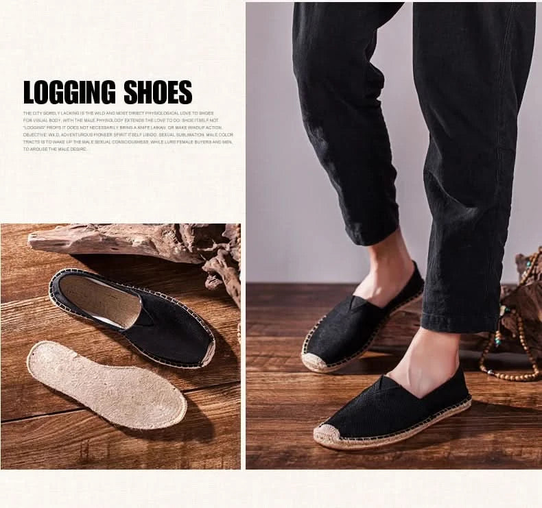 Women Sewing Flax Shoes Slip on Loafers Casual Shoes Man Espadrilles Hemp Canvas Flat Shoes Plus Size Fisherman Driving Footwear - M & M Global