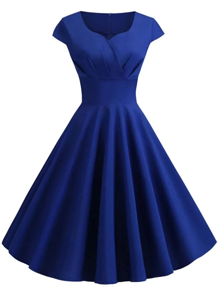 Pink Summer Dress Women V Neck Vintage Robe Elegant Retro pin up Party Office Midi Dresses - M & M Global