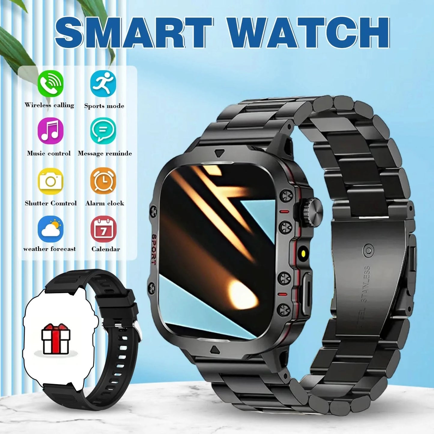 Smart watch, Bluetooth calling, message reminder, multi-sports mode, suitable for iPhone/Android phones