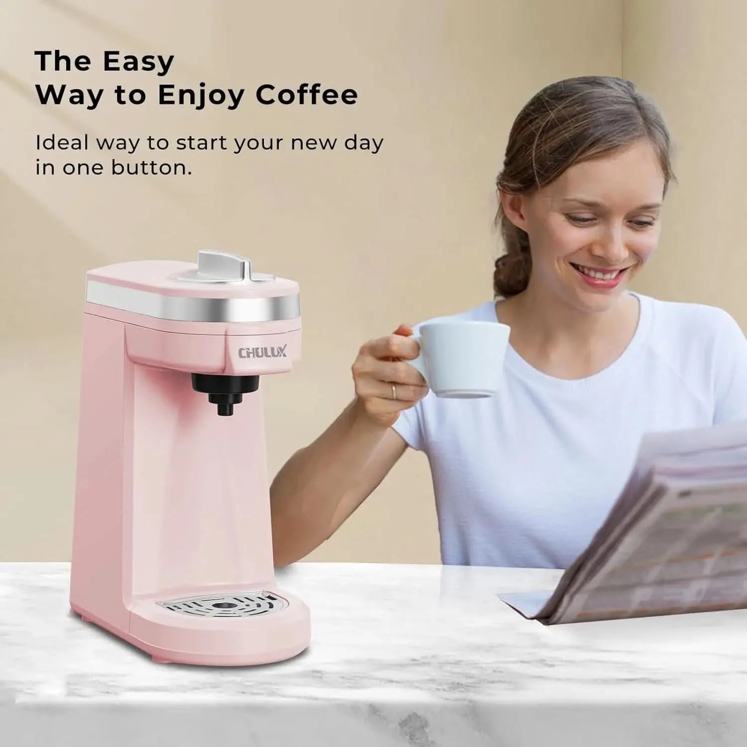 Mini Coffee Maker for K Capsule, Single Serve Coffee Maker for One Cup Americano, Lightweight Pod Coffee Machine, Dusty Rose - M & M Global