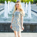 Women Mini Dresses Summer Fashion Female Vestidos Print Floral Chiffon Dresses Shirring Pleated Short Puffy Sleeve Casual Dress - M & M Global