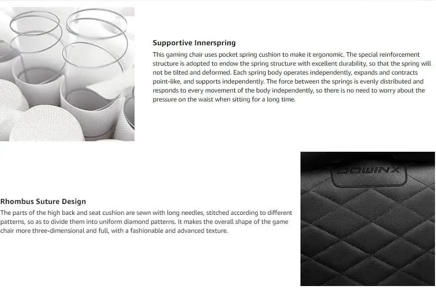 Dowinx Gaming Chair with Pocket Spring Cushion, Ergonomic Computer Chair High Back, Reclining Game Chair Pu Leather 350LBS