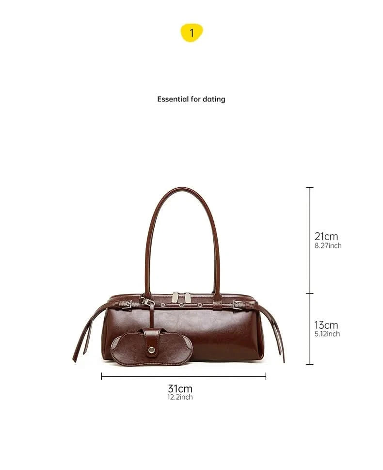 Genuine Leather Women's Baguette Bag Niche Retro Motorcycle Trend Cool belt Handbag New Luxury Design Shoulder Underarm Bag - M & M Global