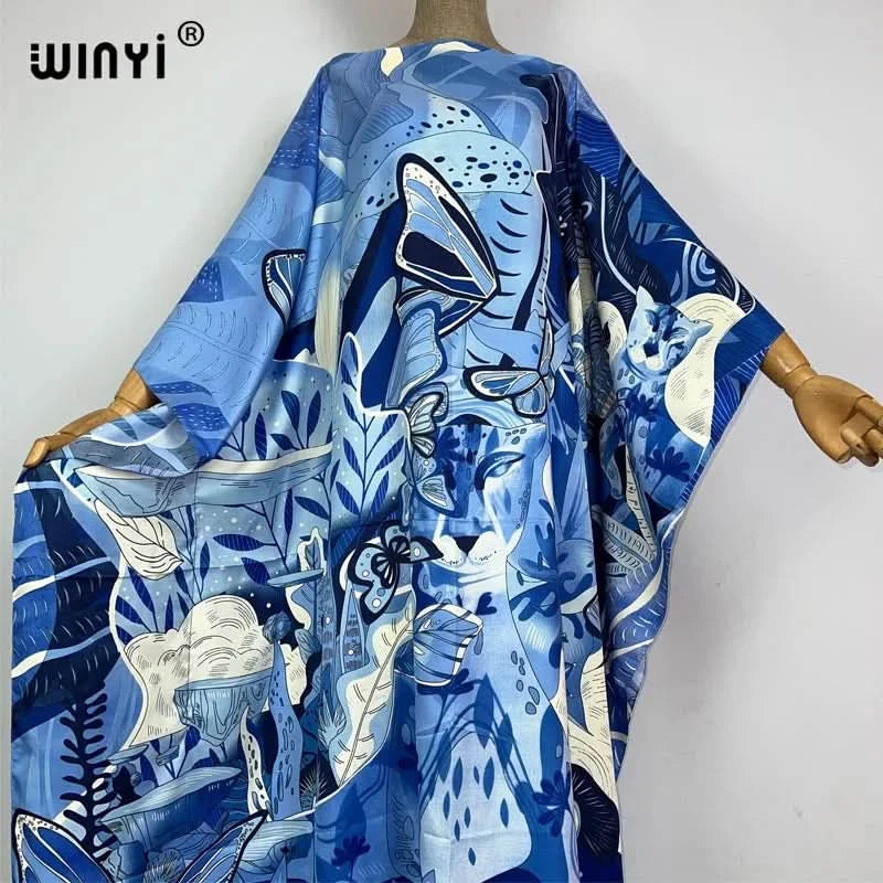 WINYI 2023 new Africa Fashion boho Popular printed twill Kaftan Maxi dress Summer Beach Bohemian Caftan long dress for lady - M & M Global