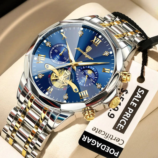 POEDAGAR Luxury Men Watch Top Original Waterproof Luminous Chronograph Man Wristwatch Stainless Steel Quartz Men's Watches Reloj - M & M Global