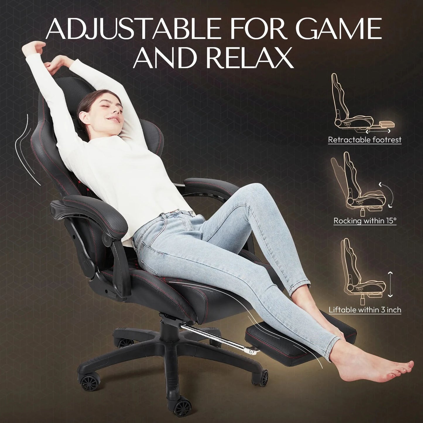 Dowinx Gaming/Office PC Chair with Footrest and Lumbar Support, Vintage Style PU Leather High Back Adjustable Swivel Task Chair