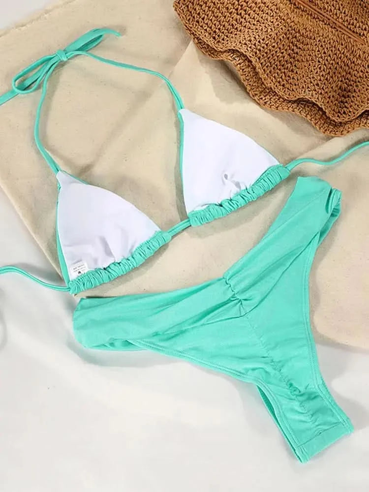 Summer 2025 Bikini Luxury Swimwear Women Biquini Folds Bikini Set Bathing Suit Women Swimsuit High Grade Champagne Bikinis Beach - M & M Global