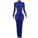 Sexy Party Banquet Evening Dresses Women Sparkly Rhinestone Long Dress Nightclub Singer Stage Costume Festival Clothing Cuixing - M & M Global