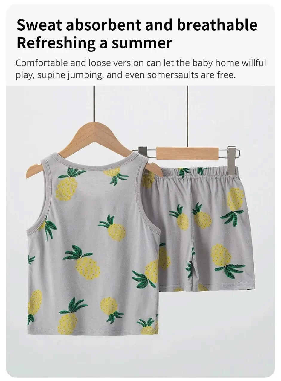 Summer CHILDREN'S Cotton Vest Set Cute Pineapple Boys and Girls Sports Casual Clothes - M & M Global