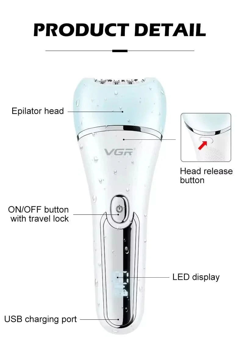 VGR Hair Trimmer Professional Hair Removal Tool Electric Epilator Lady Shaver Waterproof Hair Remover Epilator for Women V-733 - M & M Global