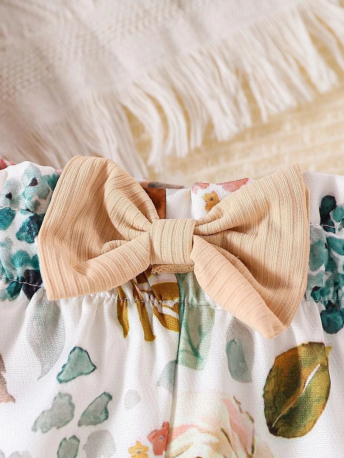 3pcs Newborn Baby girl Ruffle Short sleeve Bodysuit+Bow Printed shorts+Headband 0-18 Months Cute Baby Summer Set - M & M Global