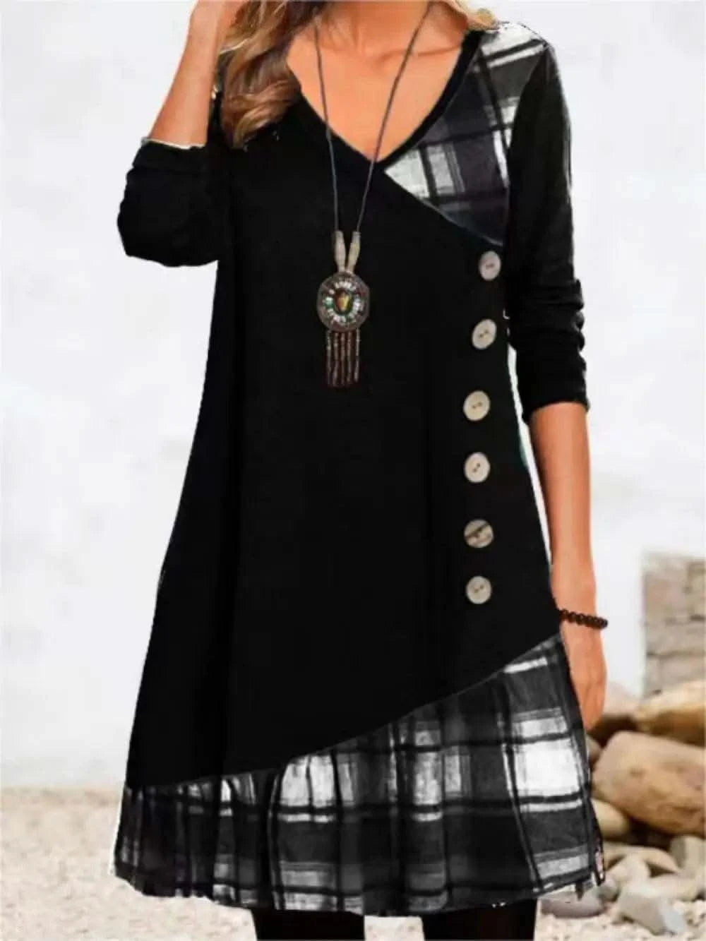 Dresses for Women European and American autumn and Winter Elegant Everyday Loose Party Dress Buttons Long Sleeve Dress - M & M Global