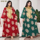 Ramadan Luxury Muslim Fashion Bat Sleeve Moroccan Turkiye Dubai Dress Middle East Arab Dress Sequins Golden Velvet Long Dress - M & M Global