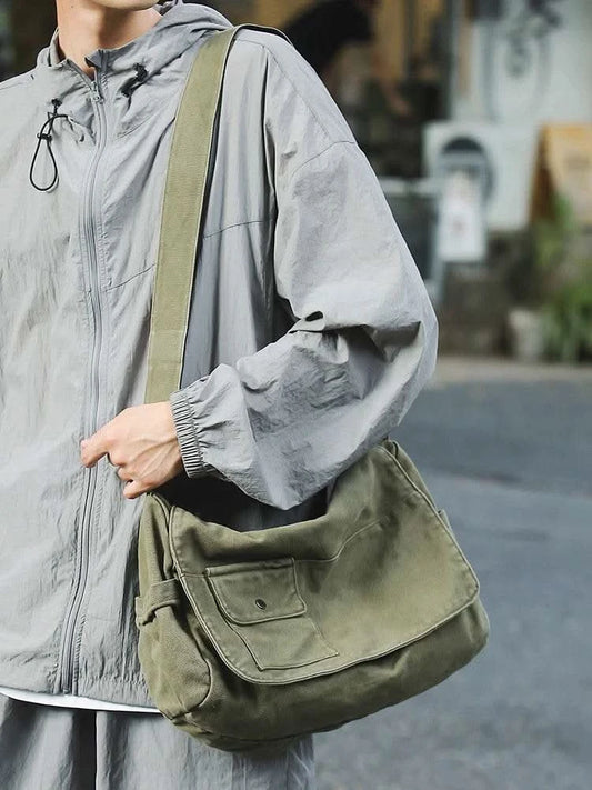 Casual Canvas Messenger Bag Versatile Flip Large Capacity Shoulder Book Bag For Student Adjustable Crossbody Bag For Men Women - M & M Global