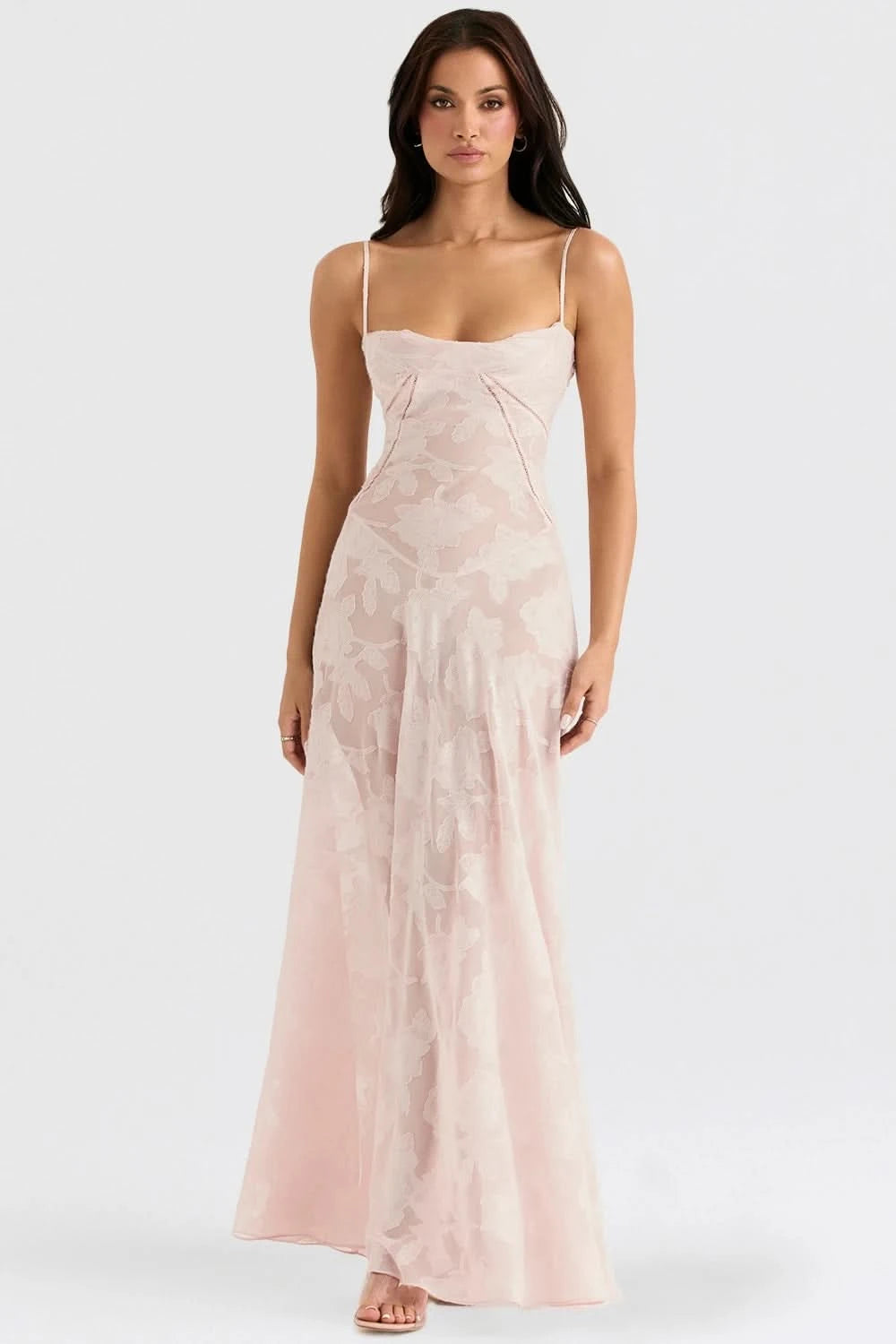 Sexy Lace Jacquard See Through Women Dress Sleeveless Tie Up Backless lace Long Dress Summer Party Ladies Bandage Party Dress - M & M Global