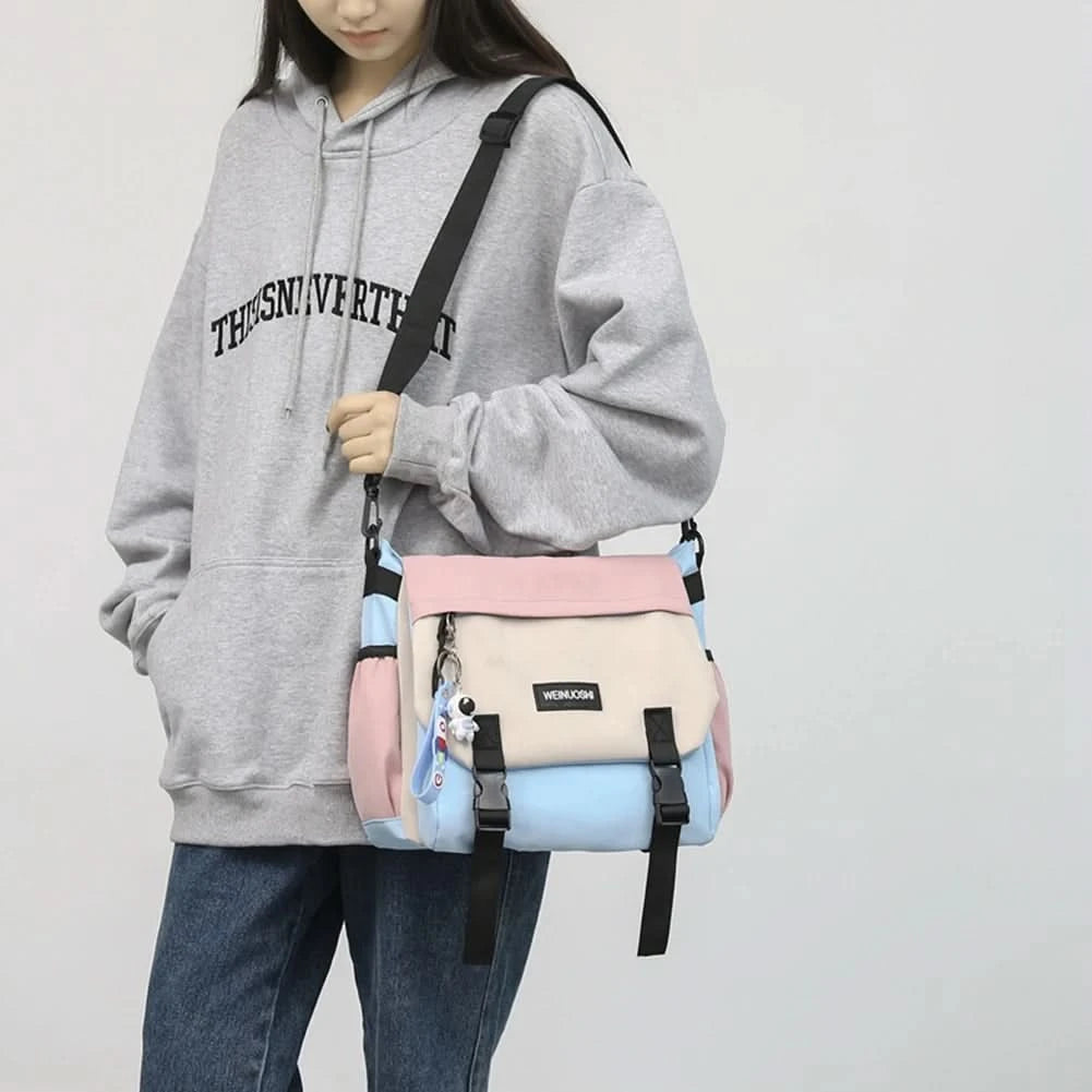 Unisex Student Messenger Bag Large Capacity Flap Crossbody Bag Stylish Nylon Satchel for College Travel and Business - M & M Global