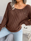Women Casual Square Collar Buttons Long Sleeve Knitted Pullover Sweaters for Autumn Winter 2026