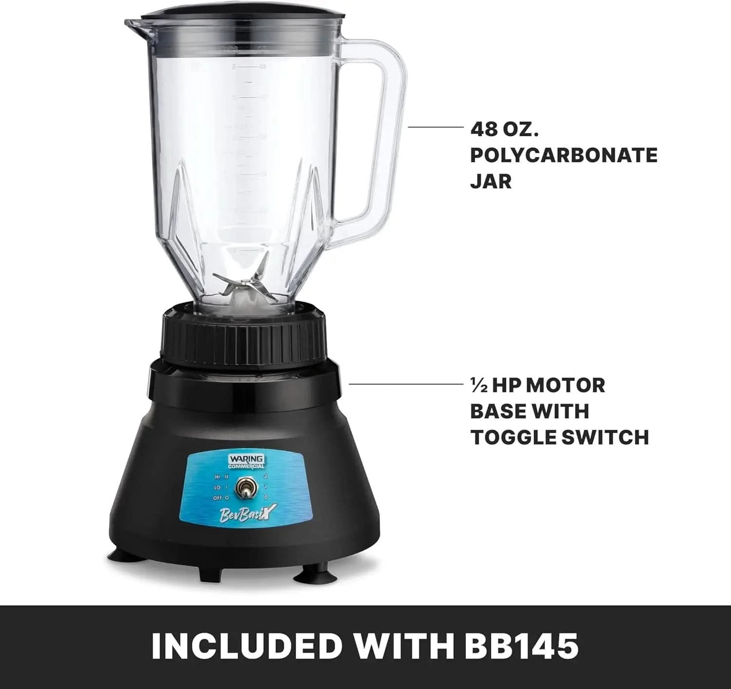 Commercial Countertop Bar Blender, BevBasix Light Duty 1/2 HP with 48 oz Copolyester Container, Made in the USA, Professional Fo - M & M Global