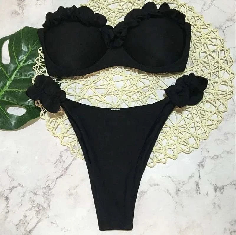 2025 New Summer Swimwear Bikini Set Sexy Leopard Strapless Bikini 2 Piece Set Women Split Swimsuit High Waist Beach Style Bikini - M & M Global