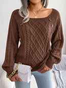 Women Casual Square Collar Buttons Long Sleeve Knitted Pullover Sweaters for Autumn Winter 2026
