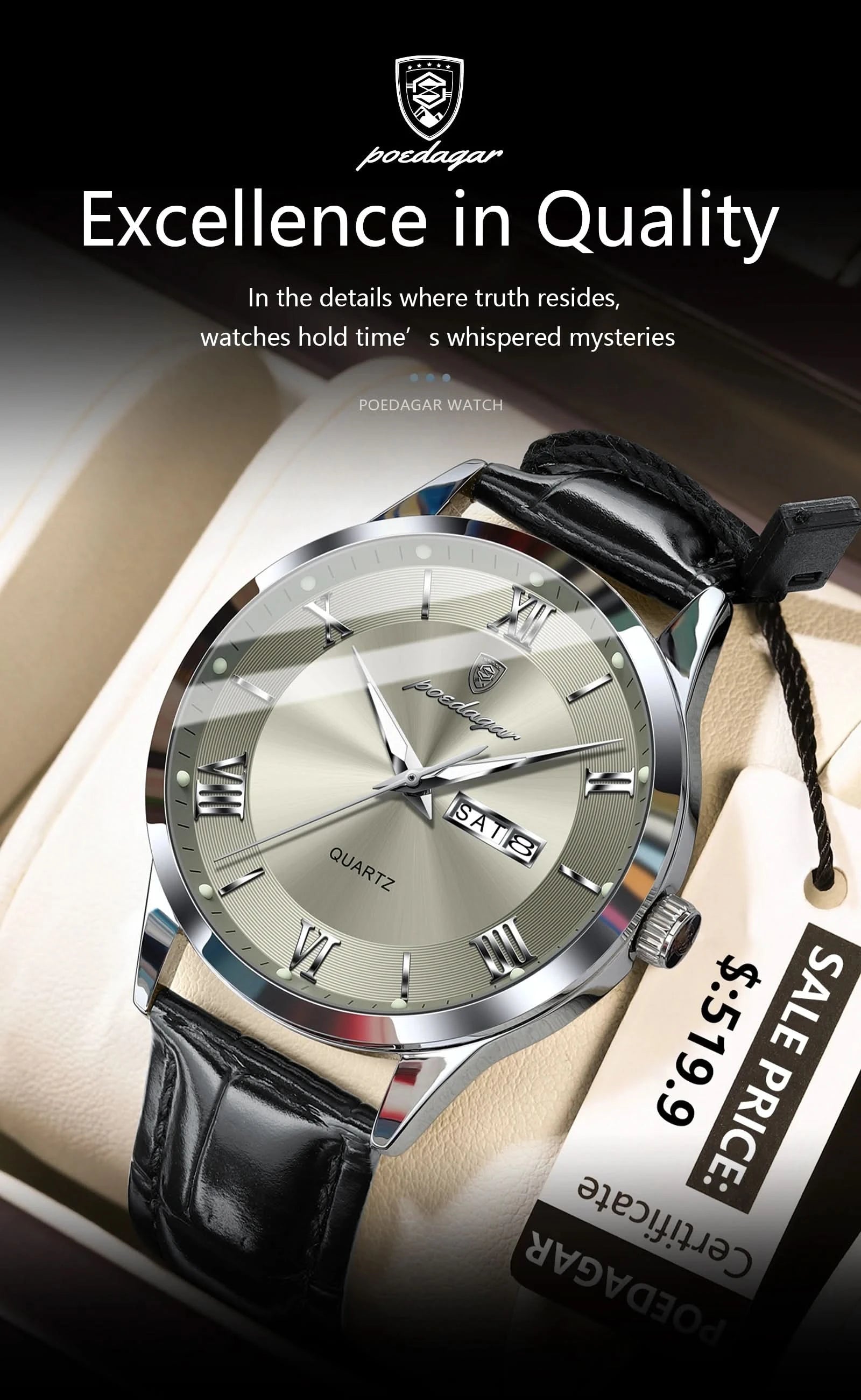 POEDAGAR Top Luxury Watch For Men Military Waterproof Luminous Date Week Man Wristwatch Leather Men's Quartz Watches Sport Reloj - M & M Global