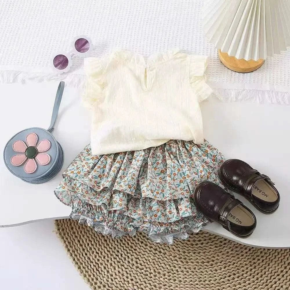 2024 New Girls' Suit Summer Children's Dress Baby Girl Fashionable Children's Top+Skirt Two-Piece Set - M & M Global