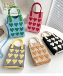 Korean Fashion Heart Knitted Mini Square Handbag for Women Small Mobile Phone Shoulder Bags Girls Cute Outdoor Crossbody Bags - M & M Global