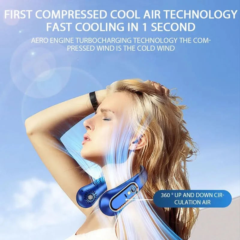 Hanging Neck Fan Digital Display Power Ventilador Bladeless Neckband Fan Portable Mini Air Cooler USB Rechargeable Electric Fans - M & M Global