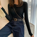 2025 Knitted Women Sweater Button O-neck Pullovers Spring Autumn Basic Sweaters for Female Pullover Slim Solid Bold Stripes Tops