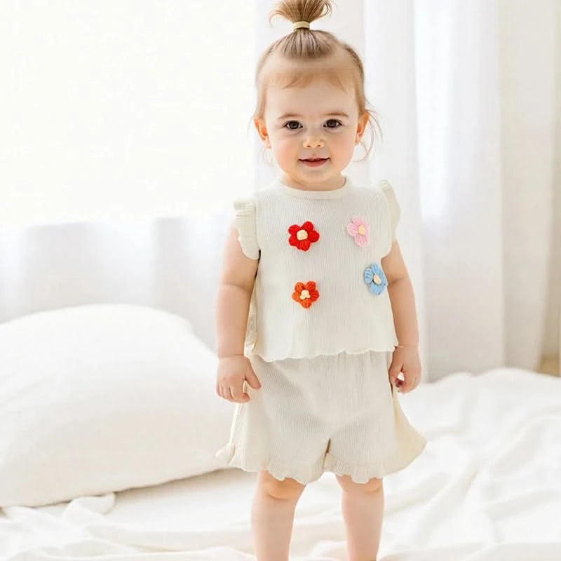 Girls Sleeveless Floral Tank Top and Shorts Set Summer 2-Piece Outfit with Crew Neck Cute Toddler Girls Clothing - M & M Global