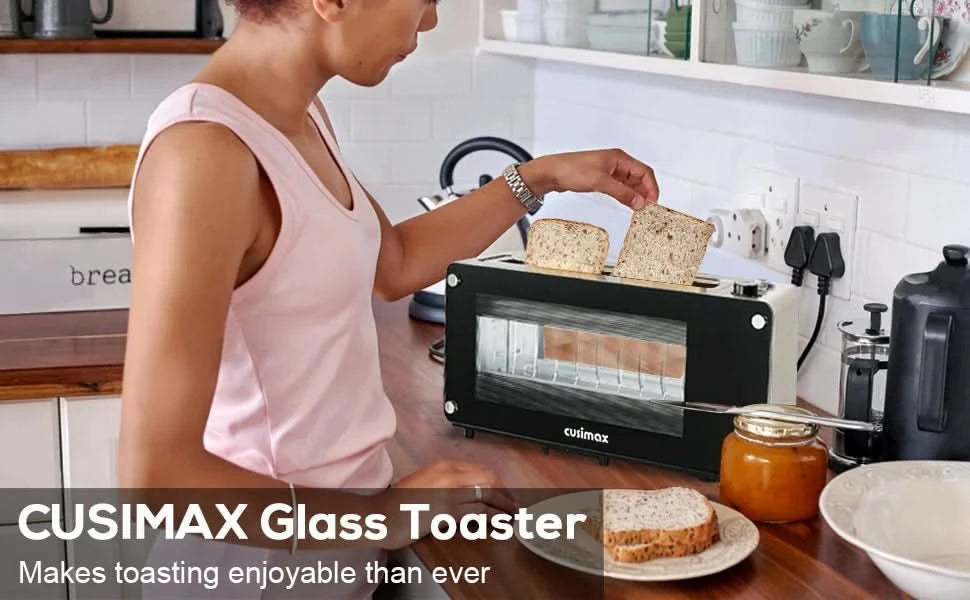 Toaster 2 Slice, Toaster Long Slot with Glass Window Bagel Toasters, Artisan Bread Toaster Stainless Steel Wide Slot with Automa - M & M Global