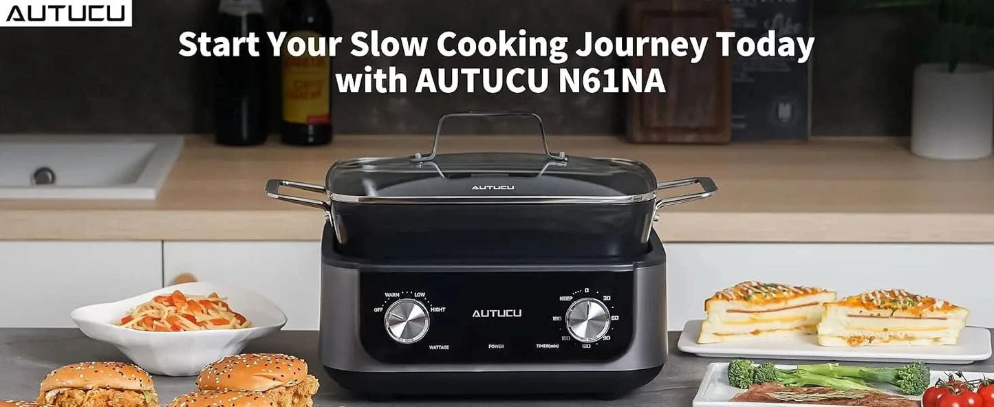 N61NA Nonstick Slow Cooker 7-Quart - PFOA-Free Ceramic-coated, 3 Heat Settings & Timer - Dishwasher & Oven Safe Pot for Effortle - M & M Global