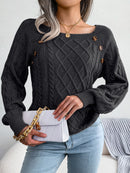 Women Casual Square Collar Buttons Long Sleeve Knitted Pullover Sweaters for Autumn Winter 2026