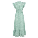 Polka Dot Dress For Women Sexy V-Neck Long Dress Casual And Fashionable Ruffle Edge Short Sleeved High Waisted Dress - M & M Global