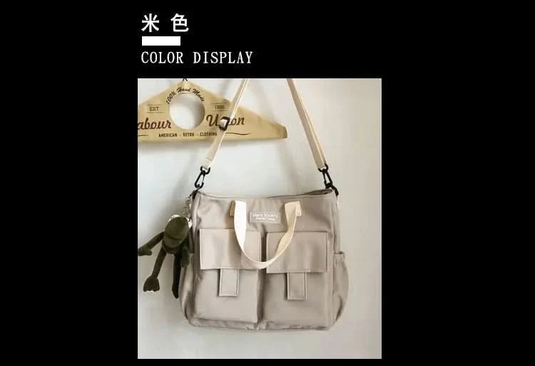 Waterproof Shoulder Bag Women's Multi Pocket Nylon Messenger Bag Preppy Canvas Handbag Women - M & M Global