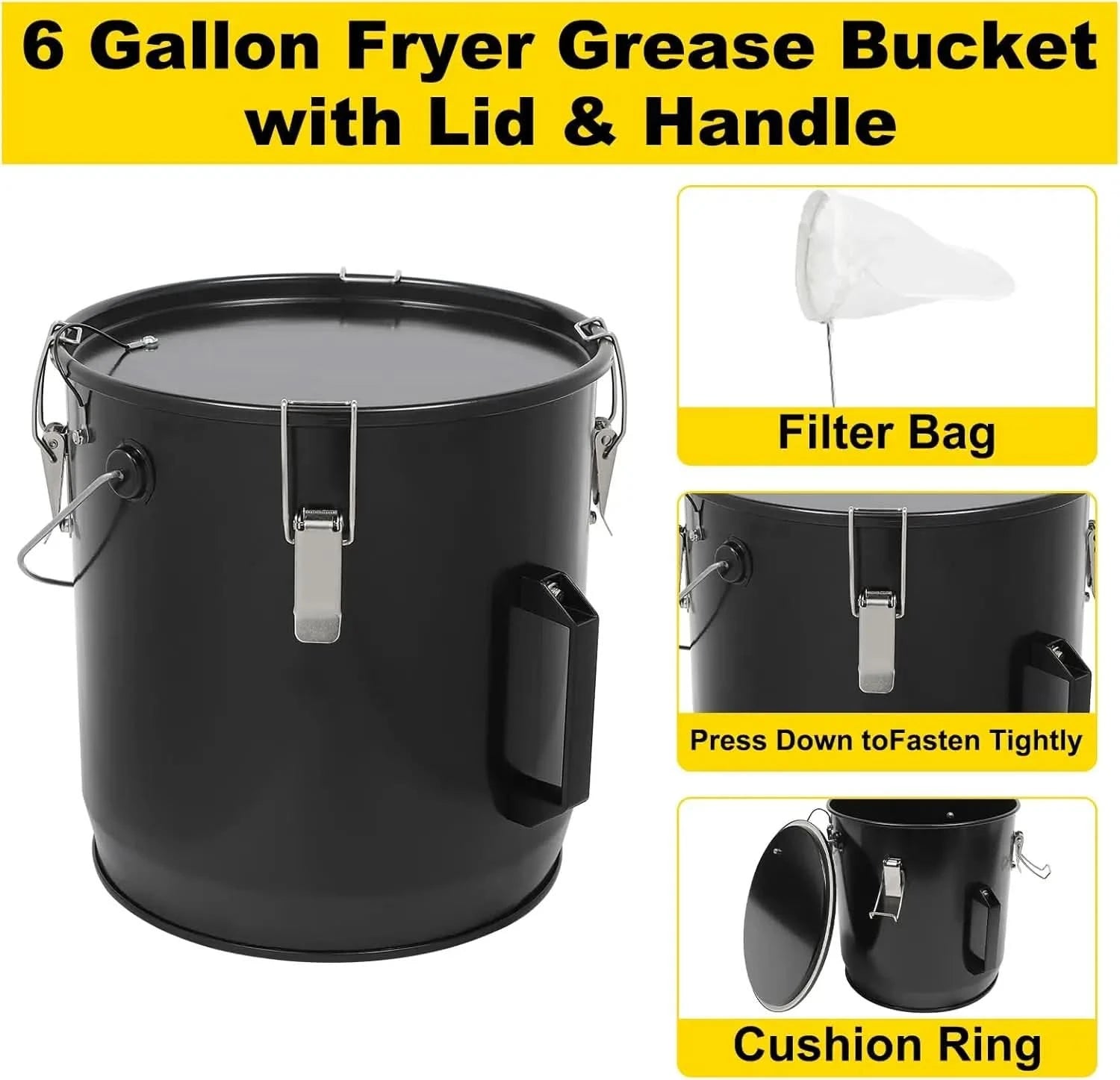 6 Gallon Fryer Grease Bucket Oil Disposal Oil Bucket with Lid and Filter Bag - M & M Global