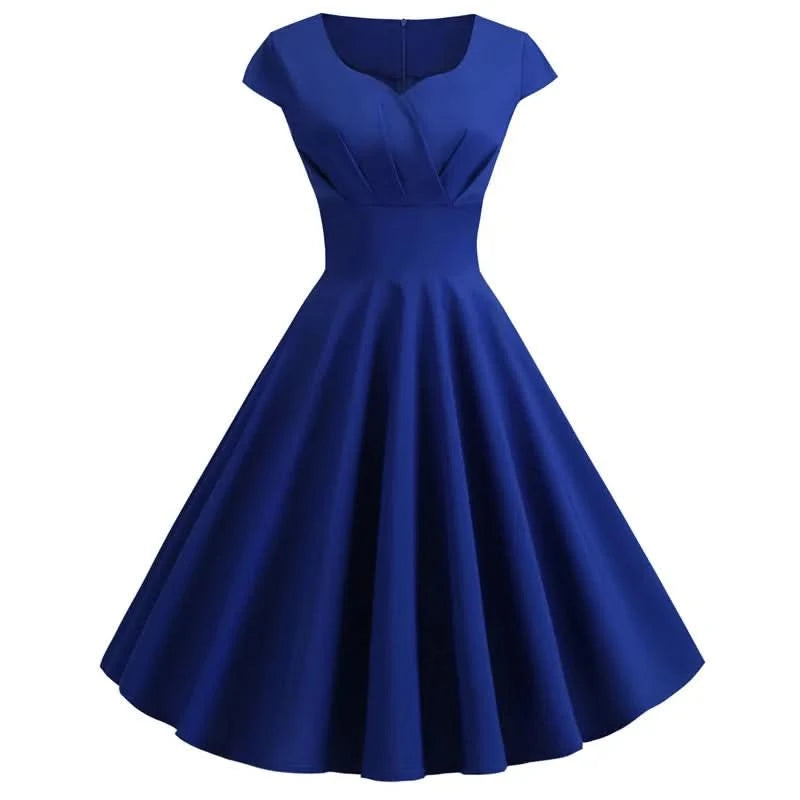 Pink Summer Dress Women V Neck Vintage Robe Elegant Retro pin up Party Office Midi Dresses - M & M Global