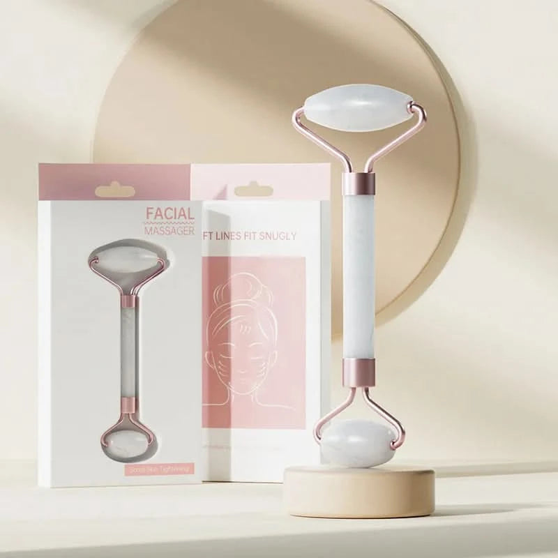 Face And Neck Massager Roller and Guasha Board Resin Non-rose Crystal Jade Roller Beauty Double-ended Massage Skincare Tools - M & M Global