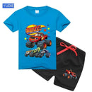 2025 Summer Baby Boy Clothes Set Cartoon Blazing Speed Cars Monster Machines Children Girl Short Sleeve T Shirt+Shorts 2PCS Suit - M & M Global