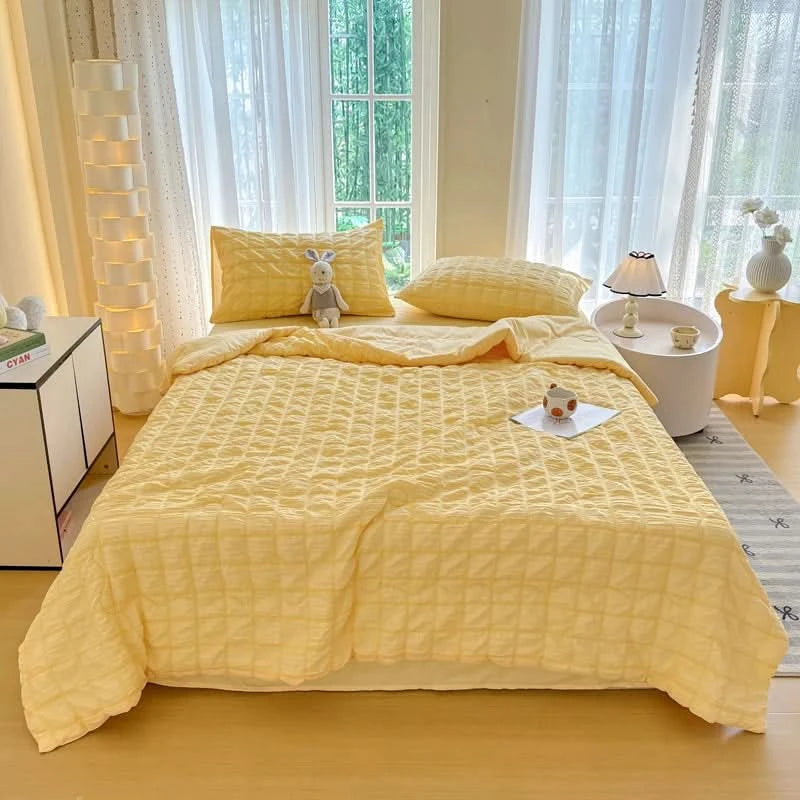 Single/Queen/Super King Size: Skin Friendly Solid Color Bubble Yarn Summer Quilt - M & M Global