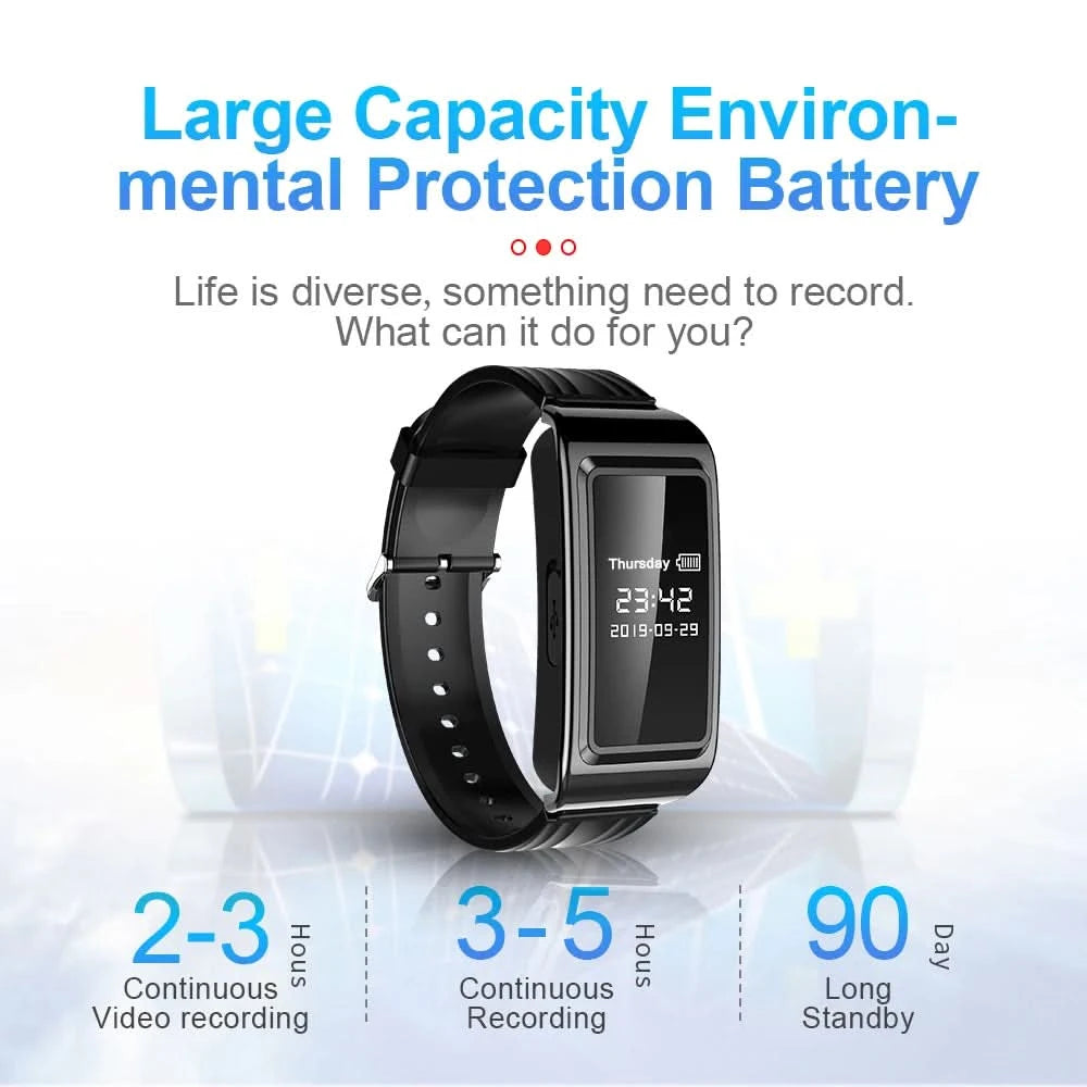 HD Mini Camera Watch 8-256GB Video Voice Recorder Bracelet USB Flash Driver Dictaphone Noise Reduce Sound Recording Wristband - M & M Global