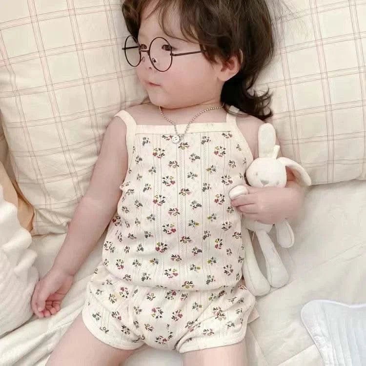 Baby Clothes Sets Summer Toddler Girl Strap Suits Cotton Printing Baby Boy Tops Tee and Shorts Infant Tracksuit Newborn Sets - M & M Global