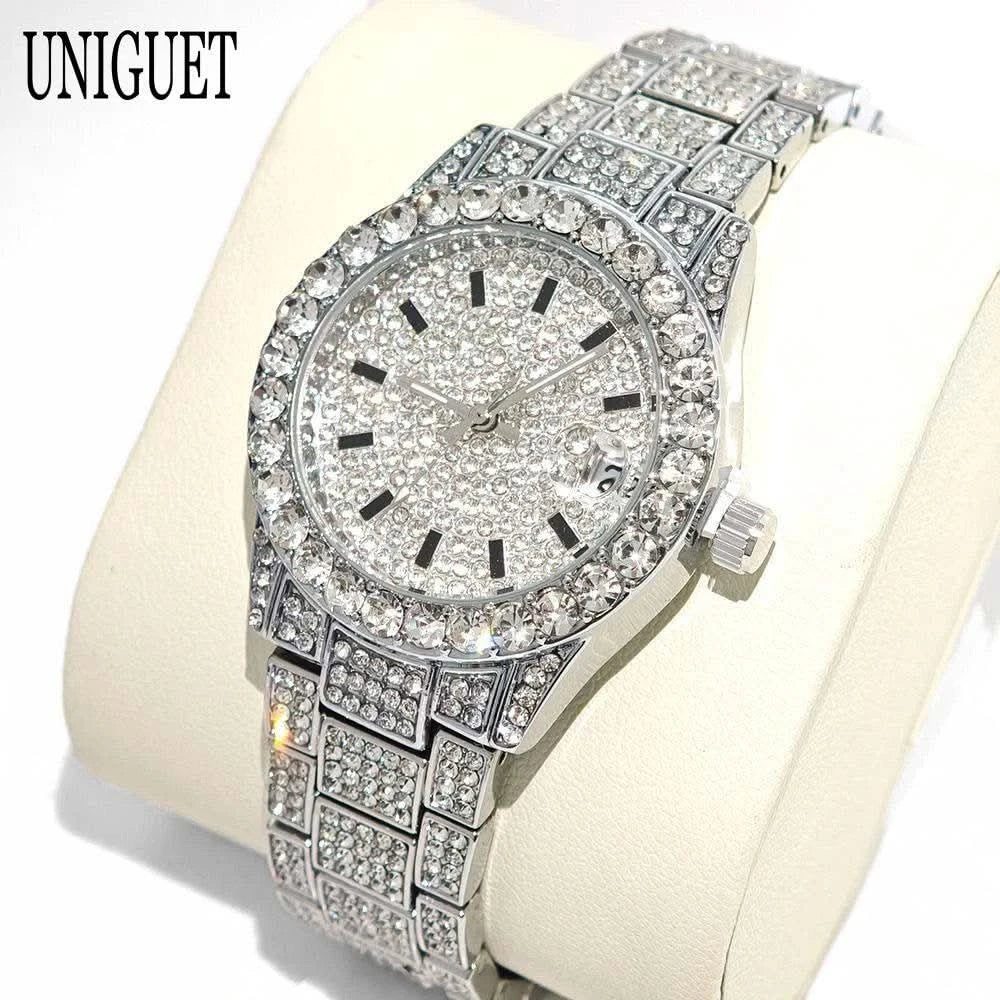 2025 Hot Fashion Gold Watches Women Luxury Stainless Steel Elegant Iced Diamond Jewelry Quartz Wristwatch Ladies Dropshipping - M & M Global