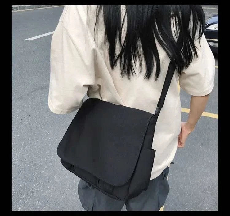Collage Student School Bags Women&Men Unisex Crossbody Bags Multipockets Messenger Bag Simple Nylon Shoulder Bag - M & M Global