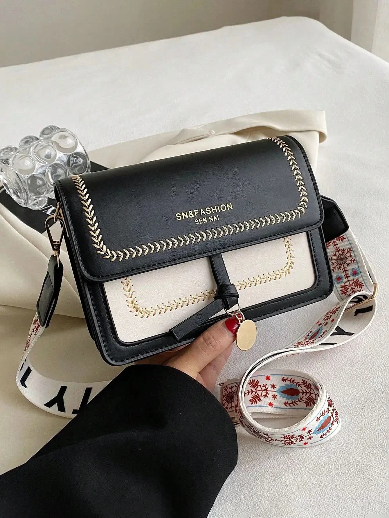 Fashionable Bag for Women, Versatile New Crossbody Bag, Casual, Contrasting Color, Small Square Bag, Wide Shoulder Strap - M & M Global